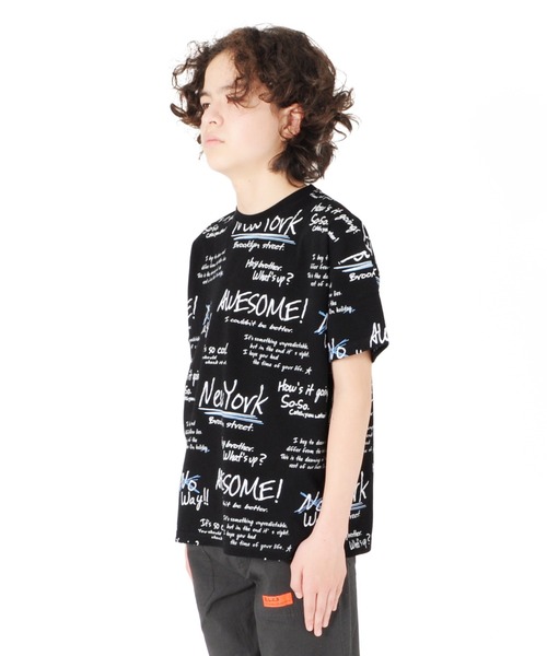 GLAZOS(グラソス)の「天竺・接触冷感ドロップショルダーロゴ総柄半袖Tシャツ(Tシャツ/カットソー・キッズ・ブラック/ライトグリーン/ホワイト・130cm/160cm/150cm/140cm/170cm)」の7枚目の写真