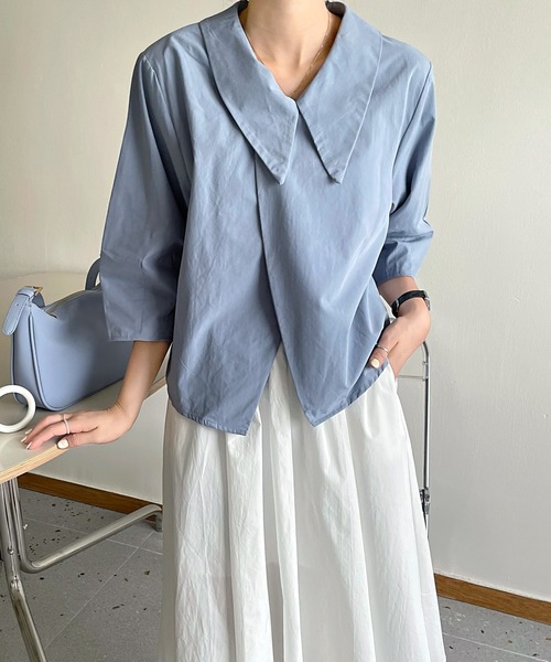 fd style（エフディ スタイル）の「【DS】クロスアシンメトリーショートコート（その他トップス・レディース・ホワイト/ライトブルー・FREE）」の2枚目の写真