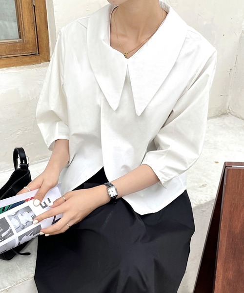 fd style（エフディ スタイル）の「【DS】クロスアシンメトリーショートコート（その他トップス・レディース・ホワイト/ライトブルー・FREE）」の4枚目の写真