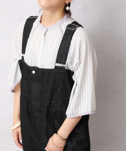 ap retro（アプレトロ）の「パイピングラグランBIGストライプシャツ【ZOZO限定アイテム】（シャツ/ブラウス・レディース・ブルー/アイボリー/ミント・FREE）」の11枚目の写真