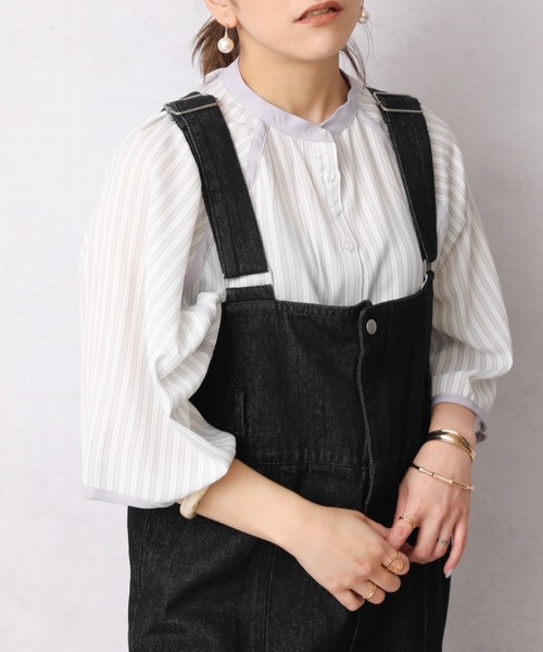 ap retro（アプレトロ）の「パイピングラグランBIGストライプシャツ【ZOZO限定アイテム】（シャツ/ブラウス・レディース・ブルー/アイボリー/ミント・FREE）」の14枚目の写真