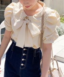 OLIVE des OLIVE | 【WEB限定】ボウタイ衿レース5分袖ブラウス(シャツ/ブラウス)