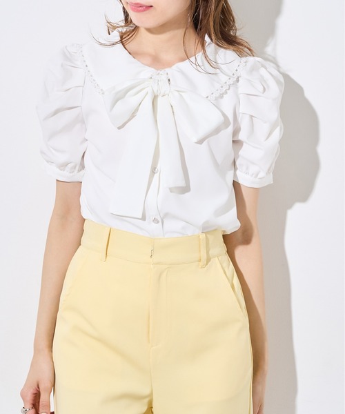 OLIVE des OLIVE（オリーブデオリーブ）の「【WEB限定】ボウタイ衿レース5分袖ブラウス（シャツ/ブラウス・レディース・オフホワイト/インディゴブルー/アイボリー・FREE）」の5枚目の写真