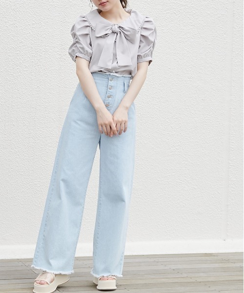 OLIVE des OLIVE（オリーブデオリーブ）の「【WEB限定】ボウタイ衿レース5分袖ブラウス（シャツ/ブラウス・レディース・オフホワイト/インディゴブルー/アイボリー・FREE）」の12枚目の写真