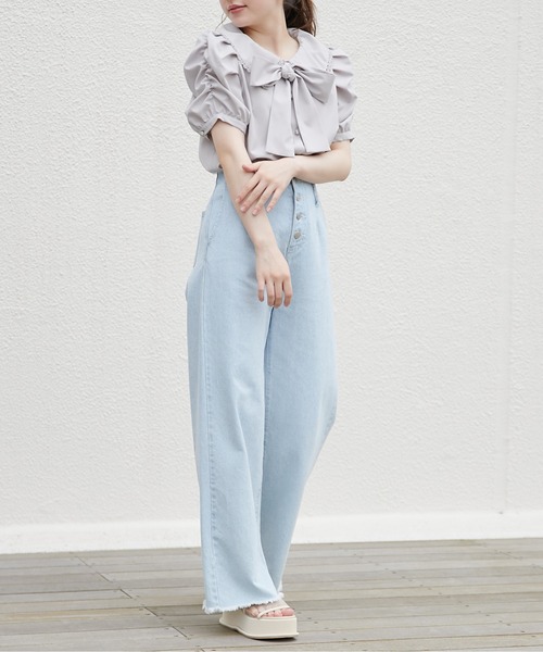 OLIVE des OLIVE（オリーブデオリーブ）の「【WEB限定】ボウタイ衿レース5分袖ブラウス（シャツ/ブラウス・レディース・オフホワイト/インディゴブルー/アイボリー・FREE）」の13枚目の写真