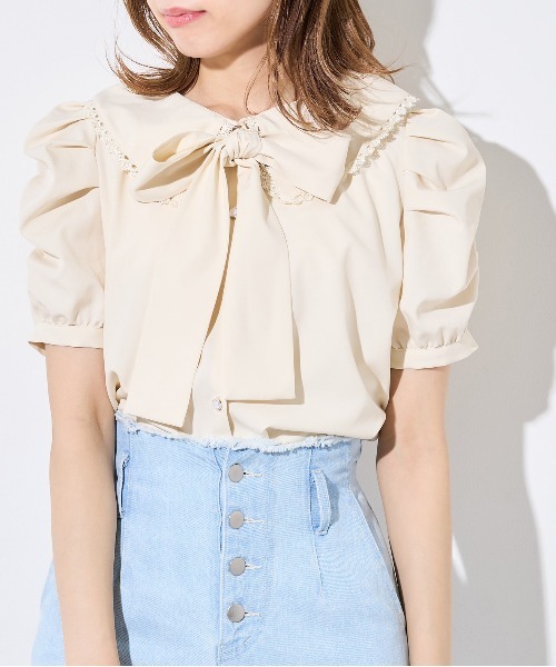 OLIVE des OLIVE（オリーブデオリーブ）の「【WEB限定】ボウタイ衿レース5分袖ブラウス（シャツ/ブラウス・レディース・オフホワイト/インディゴブルー/アイボリー・FREE）」の15枚目の写真