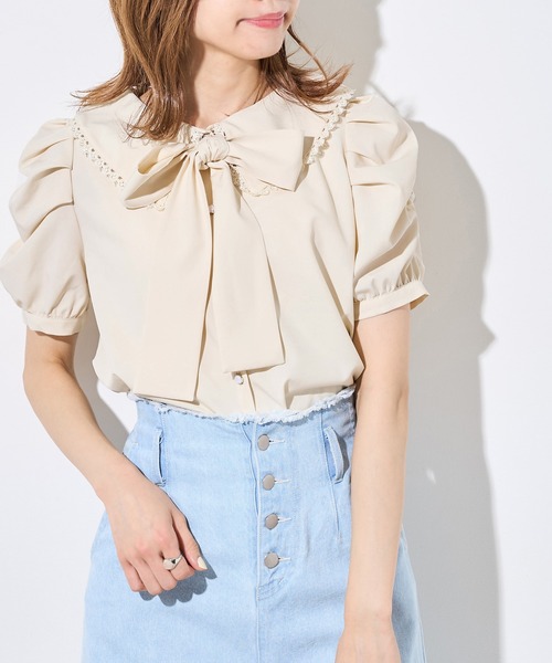 OLIVE des OLIVE（オリーブデオリーブ）の「【WEB限定】ボウタイ衿レース5分袖ブラウス（シャツ/ブラウス・レディース・オフホワイト/インディゴブルー/アイボリー・FREE）」の16枚目の写真