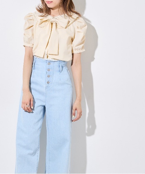 OLIVE des OLIVE（オリーブデオリーブ）の「【WEB限定】ボウタイ衿レース5分袖ブラウス（シャツ/ブラウス・レディース・オフホワイト/インディゴブルー/アイボリー・FREE）」の18枚目の写真