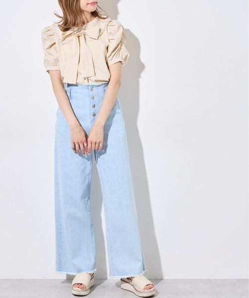 OLIVE des OLIVE（オリーブデオリーブ）の「【WEB限定】ボウタイ衿レース5分袖ブラウス（シャツ/ブラウス・レディース・オフホワイト/インディゴブルー/アイボリー・FREE）」の19枚目の写真