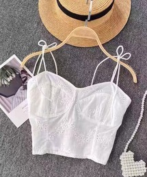 ショルダーリボンバスト切替レースキャミ