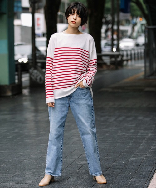 Munich（ミューニック）の「ソフトジャージボートネックプルオーバー（ニット/セーター・レディース・ブラック/ベージュ/レッド/グリーン・FREE）」の5枚目の写真