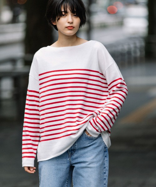 Munich（ミューニック）の「ソフトジャージボートネックプルオーバー（ニット/セーター・レディース・ブラック/ベージュ/レッド/グリーン・FREE）」の7枚目の写真