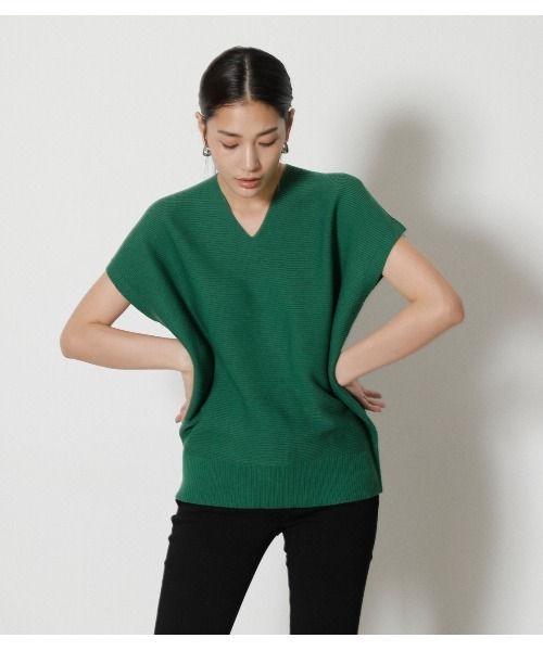 AZUL by moussy（アズールバイマウジー）の「LOOSE PANEL KNIT TOPS/ルーズパネルニットトップス（シャツワンピース・レディース・グリーン/ベージュ系その他/オフホワイト・FREE）」の3枚目の写真