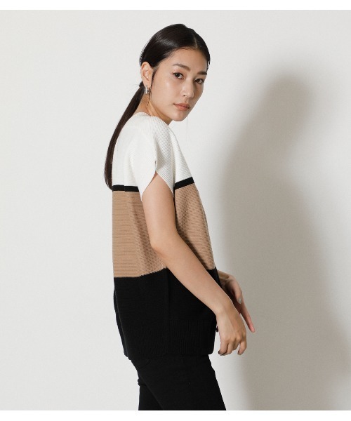 AZUL by moussy（アズールバイマウジー）の「LOOSE PANEL KNIT TOPS/ルーズパネルニットトップス（シャツワンピース・レディース・グリーン/ベージュ系その他/オフホワイト・FREE）」の17枚目の写真