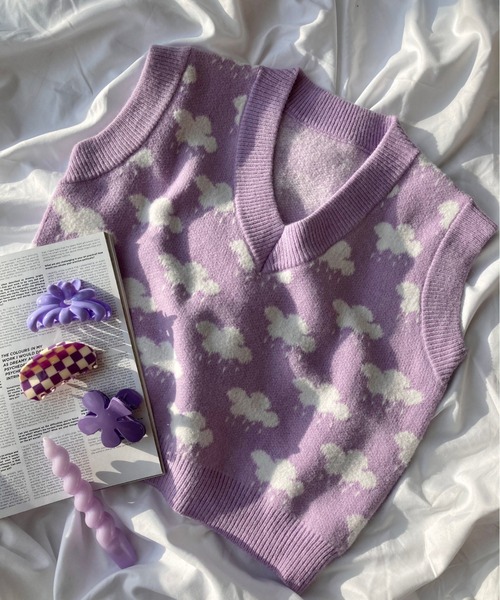 WC（ダブル シー）の「クラウド柄ニットベスト（ベスト・レディース・ブルー/グリーン/ライトパープル・FREE）」の3枚目の写真