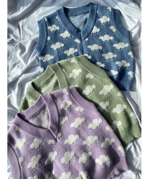 WC（ダブル シー）の「クラウド柄ニットベスト（ベスト・レディース・ブルー/グリーン/ライトパープル・FREE）」の8枚目の写真