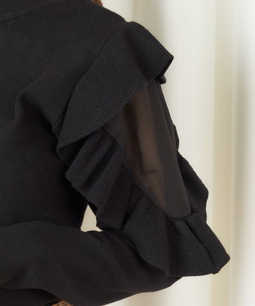 MIIA（ミーア）の「袖ラッフルニット（ニット/セーター・レディース・ブラック/ベージュ/パープル・FREE）」の12枚目の写真