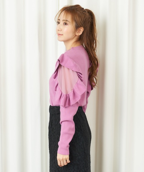 MIIA（ミーア）の「袖ラッフルニット（ニット/セーター・レディース・ブラック/ベージュ/パープル・FREE）」の11枚目の写真