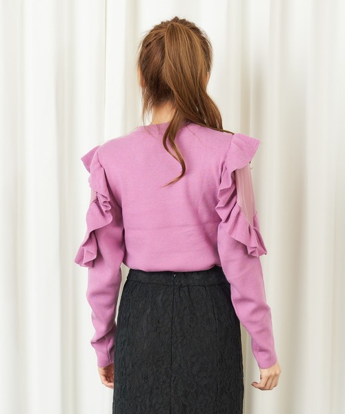 MIIA（ミーア）の「袖ラッフルニット（ニット/セーター・レディース・ブラック/ベージュ/パープル・FREE）」の9枚目の写真