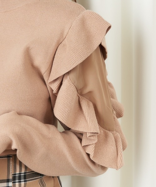 MIIA（ミーア）の「袖ラッフルニット（ニット/セーター・レディース・ブラック/ベージュ/パープル・FREE）」の10枚目の写真