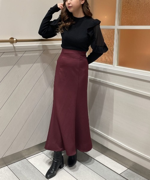 MIIA（ミーア）の「袖ラッフルニット（ニット/セーター・レディース・ブラック/ベージュ/パープル・FREE）」の15枚目の写真