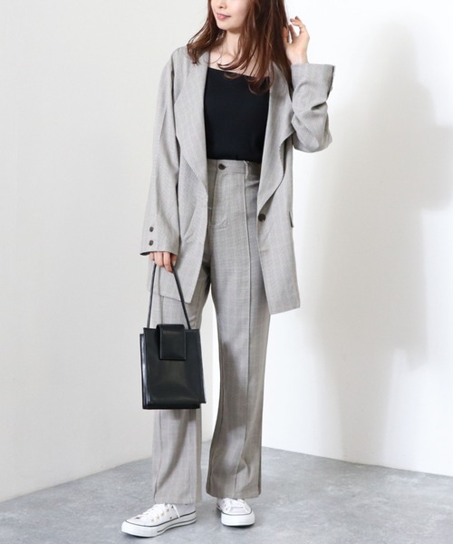 archives（アルシーヴ）の「【setupにも】チェック柄ワンボタンノーカラージャケット（ノーカラージャケット・レディース・グレイッシュベージュ/ブラック/グレー・MEDIUM）」の6枚目の写真