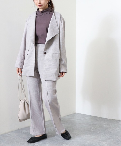 archives（アルシーヴ）の「【setupにも】チェック柄ワンボタンノーカラージャケット（ノーカラージャケット・レディース・グレイッシュベージュ/ブラック/グレー・MEDIUM）」の8枚目の写真