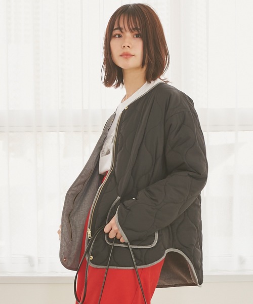 INCEDE（インシード）の「リバーシブル キルティングショートコート（その他アウター・レディース・ブラック/カーキ・LL/3L/S/M/L）」の3枚目の写真