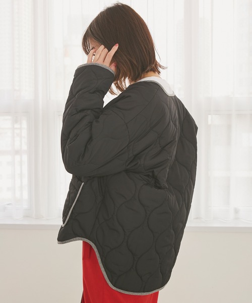 INCEDE（インシード）の「リバーシブル キルティングショートコート（その他アウター・レディース・ブラック/カーキ・LL/3L/S/M/L）」の8枚目の写真