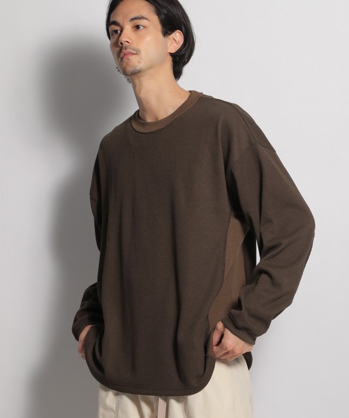 niko and...(ニコアンド)の「MVSワッフル配色プルオーバー(Tシャツ/カットソー・メンズ・グレー/オレンジ/オフホワイト/ブラウン・MEDIUM/LARGE)」の3枚目の写真