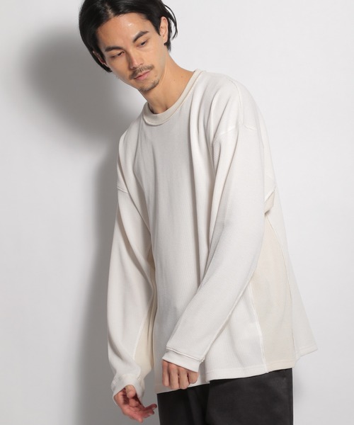 niko and...(ニコアンド)の「MVSワッフル配色プルオーバー(Tシャツ/カットソー・メンズ・グレー/オレンジ/オフホワイト/ブラウン・MEDIUM/LARGE)」の2枚目の写真