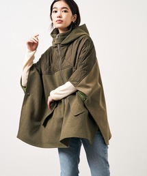 美品 HERENCIA シャギーリバーシブルポンチョ ブラック HERENCIA