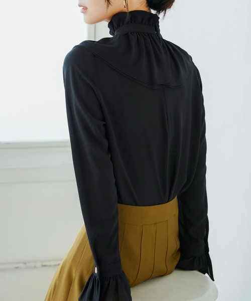 SAISON DE PAPILLON（セゾンドパピヨン）の「スタンドカラーフリルシフォンブラウス（シャツ/ブラウス・レディース・ブラック・XL/S/L/M）」の7枚目の写真