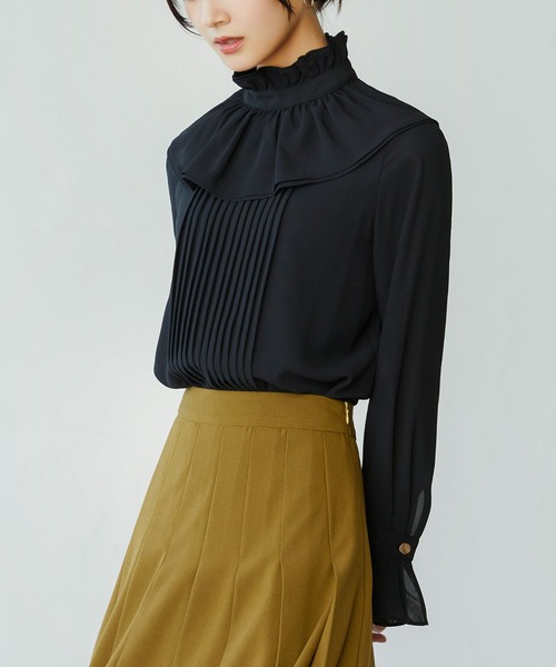 SAISON DE PAPILLON（セゾンドパピヨン）の「スタンドカラーフリルシフォンブラウス（シャツ/ブラウス・レディース・ブラック・XL/S/L/M）」の9枚目の写真