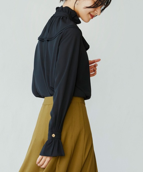 SAISON DE PAPILLON（セゾンドパピヨン）の「スタンドカラーフリルシフォンブラウス（シャツ/ブラウス・レディース・ブラック・XL/S/L/M）」の10枚目の写真