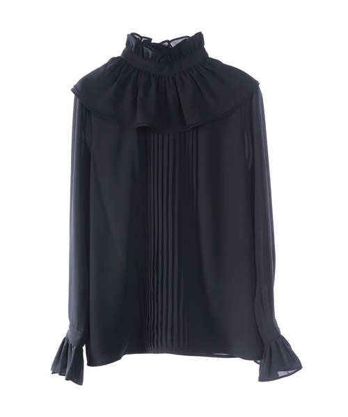 SAISON DE PAPILLON（セゾンドパピヨン）の「スタンドカラーフリルシフォンブラウス（シャツ/ブラウス・レディース・ブラック・XL/S/L/M）」の11枚目の写真