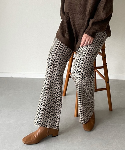 y/m by misato（イムバイミサト）の「ヴィンテージライクジャガードパンツ（その他パンツ・レディース・ブラック/ブラウン・FREE）」の2枚目の写真