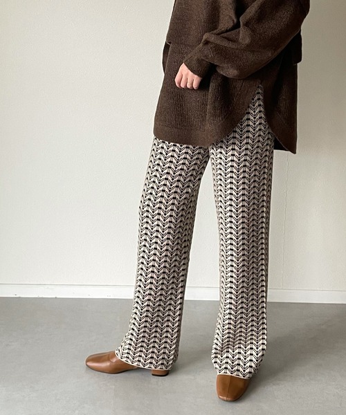 y/m by misato（イムバイミサト）の「ヴィンテージライクジャガードパンツ（その他パンツ・レディース・ブラック/ブラウン・FREE）」の3枚目の写真