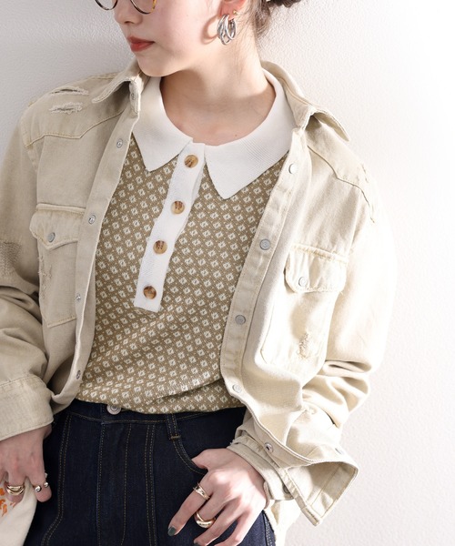 春の愛されTop's。衿付きジャガードニットポロシャツ