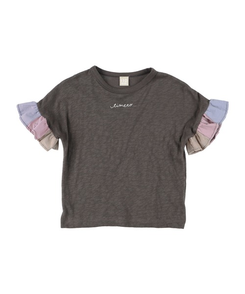 DILASH(ディラッシュ)の「切替えフレアスリーブTシャツ(Tシャツ/カットソー・キッズ・チャコール/キナリ・90/100/110/120/80/130/140)」の1枚目の写真