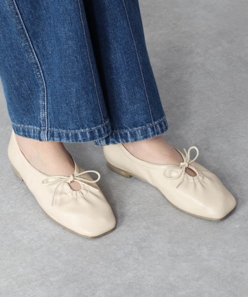 cepo(セポ)の「スクエアトゥ シャーリングバレエシューズ(バレエシューズ・レディース・ブラック/オフホワイト/ライム・M/L)」の2枚目の写真