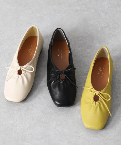cepo(セポ)の「スクエアトゥ シャーリングバレエシューズ(バレエシューズ・レディース・ブラック/オフホワイト/ライム・M/L)」の4枚目の写真