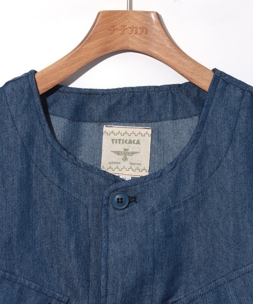 チチカカ（チチカカ）の「【ユニセックス】ノーカラーミリタリージャケット（ノーカラージャケット・メンズ・カーキ/インディゴブルー・MEDIUM/LARGE）」の10枚目の写真