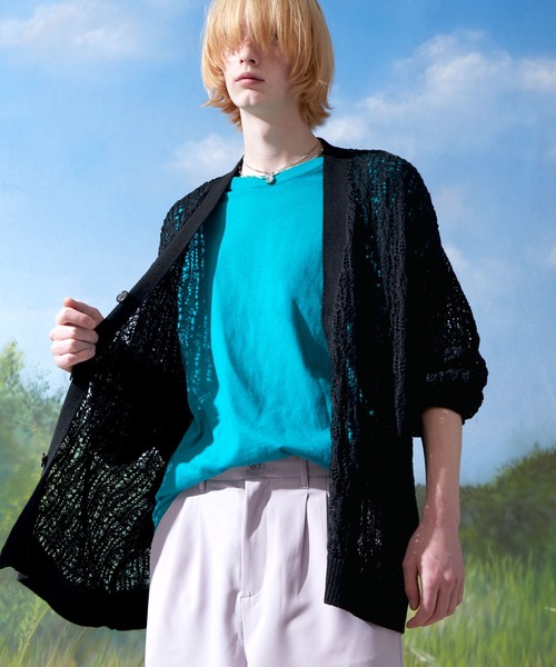 ENDER PRODUCTS(エンダープロダクツ)の「ビッグシルエット レース編みVネックニットカーディガン 【ENDER PRODUCTS/エンダープロダクツ】(カーディガン/ボレロ・メンズ・ブラック/グレー/レッド/グリーン系・M/L)」の7枚目の写真