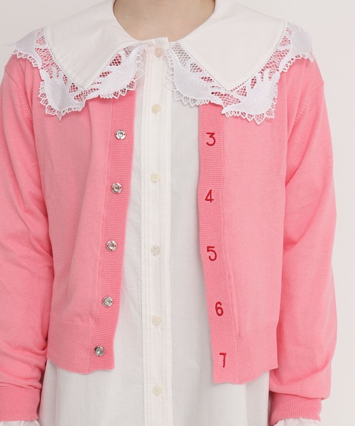 I am I in fact...(アイアムアイインファクト)の「コットン数字刺繍クルーカーディガン(カーディガン/ボレロ・レディース・イエロー/パープル/ブラック/ピンク/グリーン・FREE)」の5枚目の写真