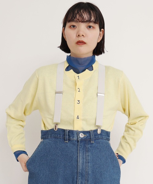 I am I in fact...(アイアムアイインファクト)の「コットン数字刺繍クルーカーディガン(カーディガン/ボレロ・レディース・イエロー/パープル/ブラック/ピンク/グリーン・FREE)」の1枚目の写真