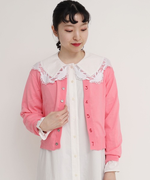 I am I in fact...(アイアムアイインファクト)の「コットン数字刺繍クルーカーディガン(カーディガン/ボレロ・レディース・イエロー/パープル/ブラック/ピンク/グリーン・FREE)」の7枚目の写真