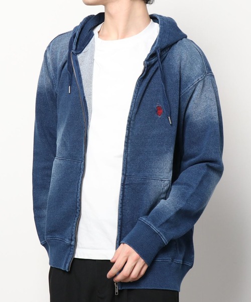 U.S. POLO ASSN.(ユーエスポロアッスン)の「U.S. POLO ASSN. / ユーエスポロアッスン 別注 コラボ カットデニムパーカー(パーカー・メンズ・インディゴブルー/ブルー・MEDIUM/LARGE)」の2枚目の写真