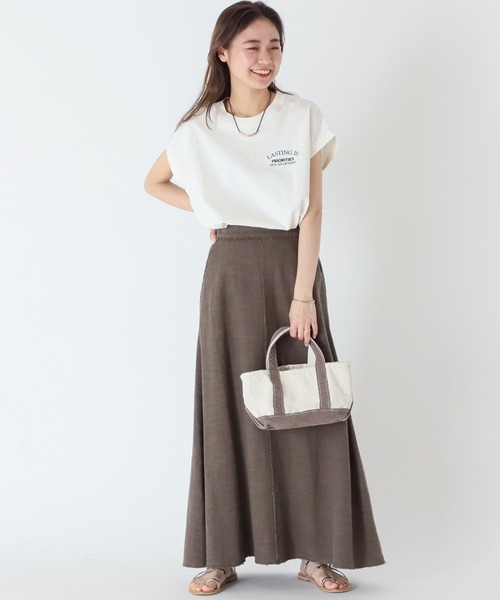 JOURNAL STANDARD relume(ジャーナルスタンダード レリューム)の「リネンコットンカットオフAラインスカート(スカート・レディース・カーキ・38/36)」の3枚目の写真