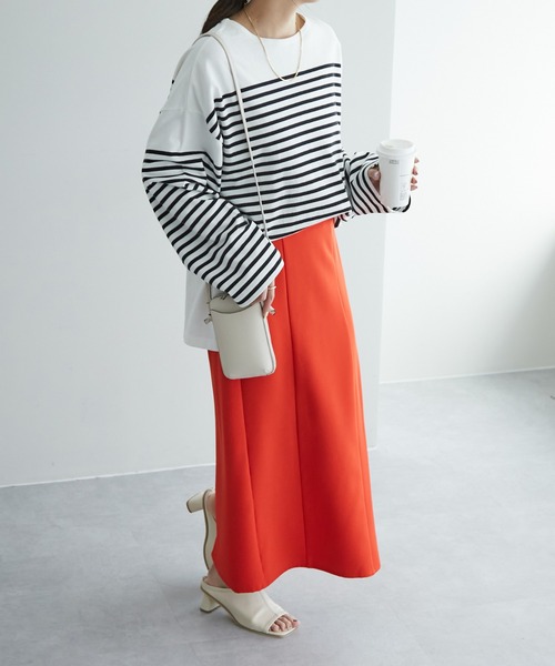 DISCOAT（ディスコート）の「ハイウエストナロースカート（スカート・レディース・ブラック/ライトグレー/オレンジ/グリーン・FREE）」の18枚目の写真